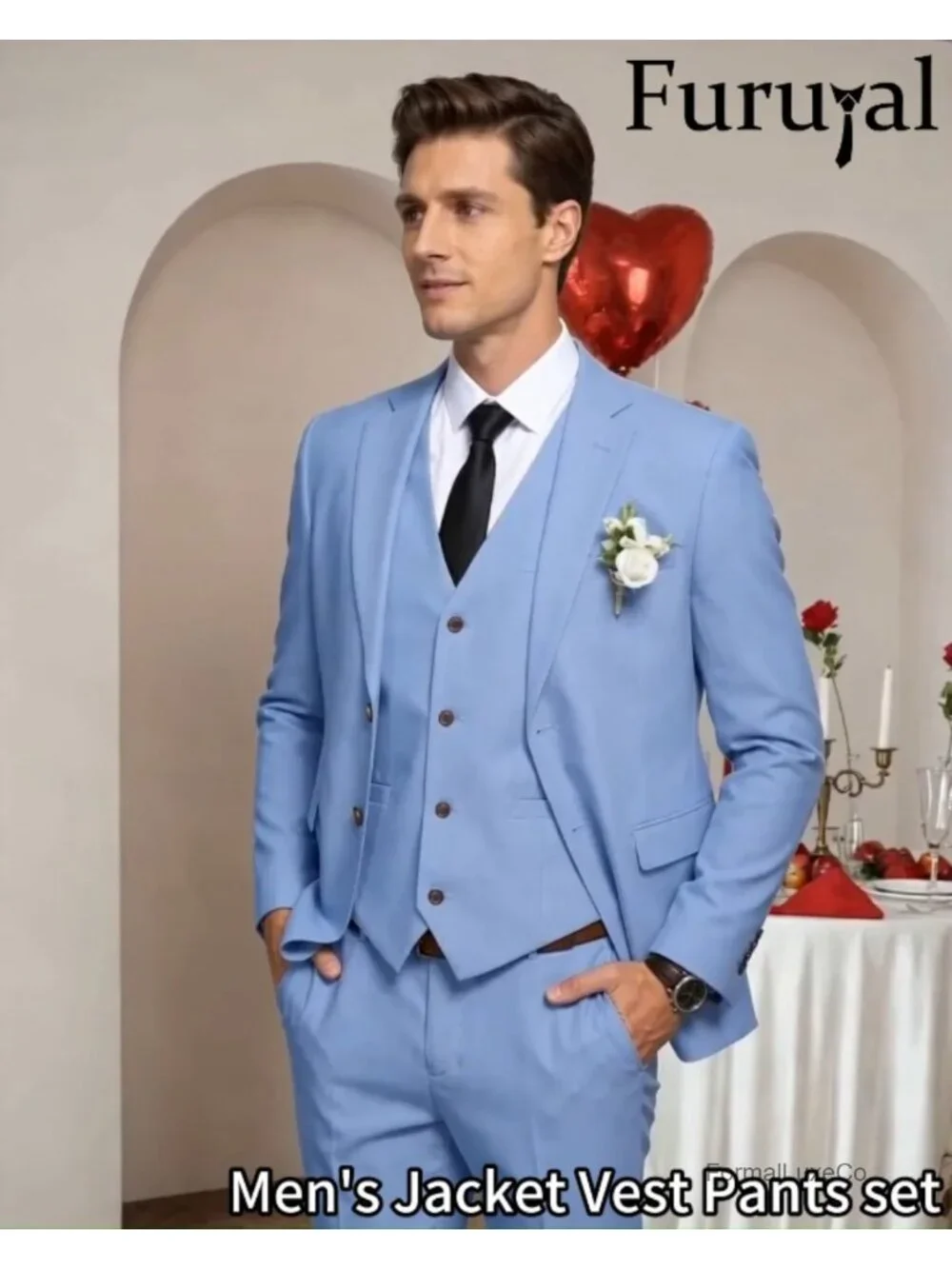 3 Piece Linen Suit Set for Men Wedding Groom Slim Fit